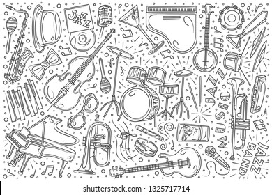 Hand drawn Jazz festival set doodle vector illustration background