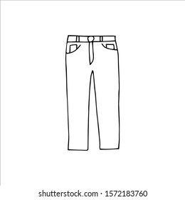 Hand drawn jeans Isolated on a white background. Vector illustration in cartoon style.