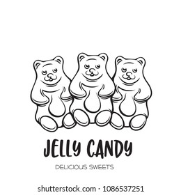 Hand drawn jelly candy icon. Sketch vector llustration sweet marmalade teddy bears. Retro style.