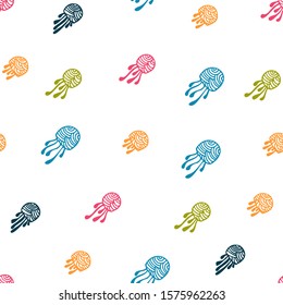 hand drawn jelly fish seamless pattern