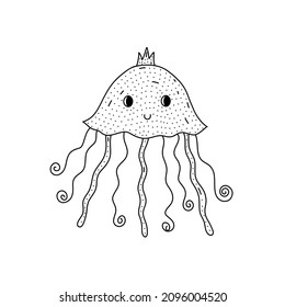 Hand drawn Jellyfish icon in doodle style. Cartoon Jellyfish vector icon for web design isolated on white background.