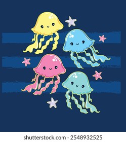 Hand Drawn Jellyfish Kids Print Design Vector