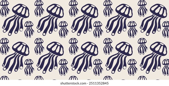 Hand drawn jellyfish seamless pattern. Pastel boho background in minimalist. Suit for presentation, backgrounds, wallpapers, textile, and fashion.