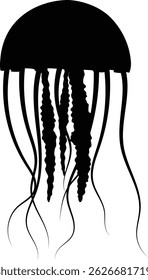 Hand drawn jellyfish silhouette illustration. Ocean animal silhouette.