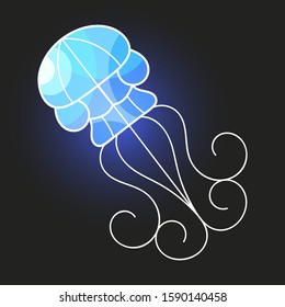 Hand Drawn Jellyfish. Vector Illustration. Sea Collection. Suitable For Greeting Card, Poster Or T-shirt Printing.
