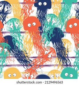 Hand drawn jellyfish. Vector illustration with watercolor. Sea collection.  It can be used for wallpaper, background, print, textile design.