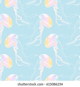 Hand drawn jellyfish. Vector illustration. Sea collection.