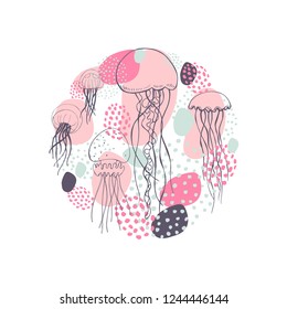 Hand drawn  jellyfish. Vector sketch  illustration.