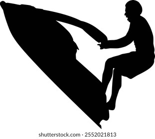 Hand drawn jet skiing silhouette illustration. People doing sport activity