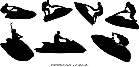 Hand drawn jet skiing silhouette illustration. People doing sport activity