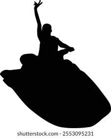 Hand drawn jet skiing silhouette illustration. People doing sport activity