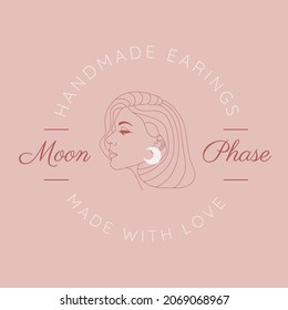 hand drawn jewelry logo pack beauty woman with earing for online shop elegant style different pose from side view