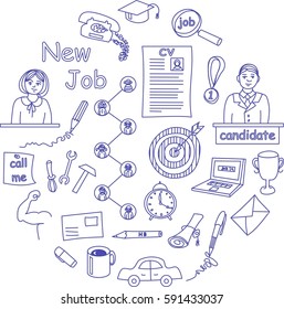 Hand drawn job searching doodle. Line drawing.