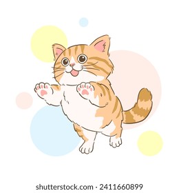 Hand Drawn Joyful Jumping Tabby Cat Illustration