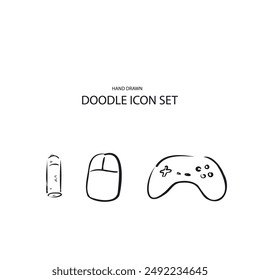 Hand drawn joystick icon. Computer console doodle sketch, joy stick symbol scribble design element isolated, sketchy handdrawn gamepad ink vector imitation