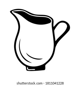 Hand drawn jug for milk on a white isolated background. Elements of kitchen utensils. Doodle, simple outline illustration. It can be used for decoration of textile, paper and other surfaces.