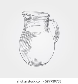 Hand drawn Jug of milk sketch isolated on white background. Sketch style vector illustration