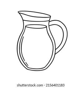 Hand drawn jug of milk or water. Doodle sketch style.  Vector illustration isolated on white background.