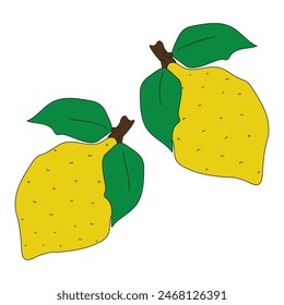 Hand Drawn juicy lemon isolated transparent background. Sketchy lines style exotic summer fruit on white backdrop. Artistic Brutal vector can used t-shirt print, textile decor. Editable stroke. EPS10 