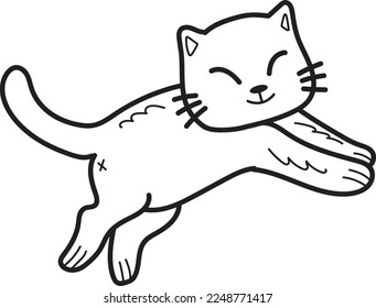Hand Drawn jumping cat illustration in doodle style isolated on background