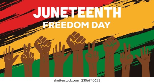 hand drawn juneteenth freedom day horizontal banner vector design with many hands