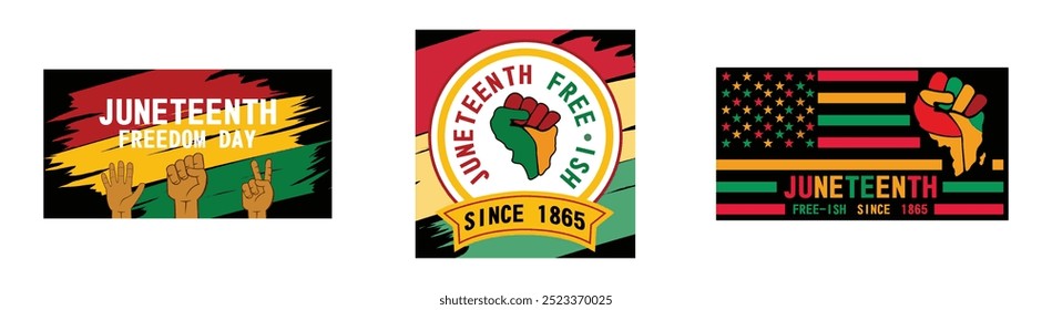 Dibujado a mano el décimo día de la libertad. Juneteenth Free ish Desde 1865. Juneteenth Celebra La Libertad Negra. Conjunto de ilustración moderna de Vector plano 