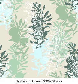 Hand drawn juniper seamless pattern. Juniper berries with leaves on shabby background. Original simple flat illustration. Shabby style.