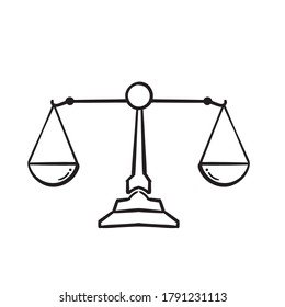 Hand Drawn Justice Scales Line Icon. Judgement Scale Sign. Legal Law Symbol. Doodle