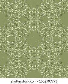 Hand drawn kaleidoscope wagara damask seamless pattern. Modern japanese motif, hand drawn in softgrass green ecru neutral tones. All over print for asian home decor, fashion. Vector swatch repeat.
