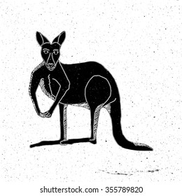 Hand drawn kangaroo in grunge style, can be used as a print on a t-shirt, textile, background, sign for the farm, tattoo, poster, zoo