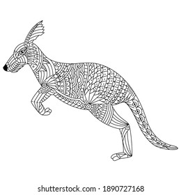 Hand drawn of kangaroo in zentangle style