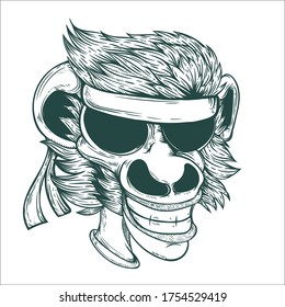 hand drawn karate monkey tattoo illustration