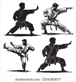 Hand drawn karate silhouette vector illustration