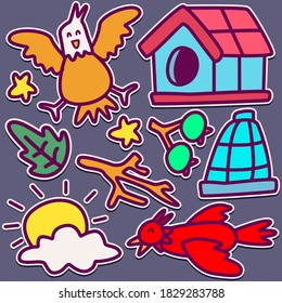hand drawn kawai doodle cartoon designs for wallpaper, stickers, coloring books, pins, emblems, logos and more