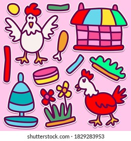 hand drawn kawai doodle cartoon designs for wallpaper, stickers, coloring books, pins, emblems, logos and more