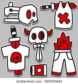 hand drawn kawai doodle cartoon tattoo designs for wallpaper, stickers, coloring books, pins, emblems, logos and more