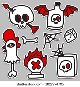 hand drawn kawai doodle cartoon tattoo designs for wallpaper, stickers, coloring books, pins, emblems, logos and more