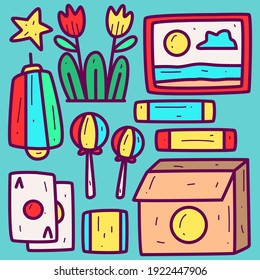 hand drawn kawai doodle cartoon designs for wallpaper, stickers, coloring books, pins, emblems, logos and more