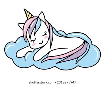 Hand drawn Kawai Unicorn Cartoon illustration