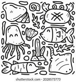 hand drawn kawaii cartoon doodle sea animal illustration design for, coloring, logos, symbols, stickers, labels and more