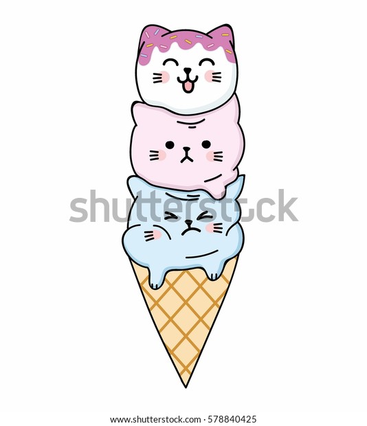 Creme Glacee De Kawaii Chat Dessinee Image Vectorielle De Stock Libre De Droits