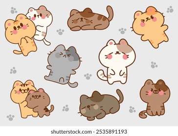 Hand drawn kawaii cats vector illustration