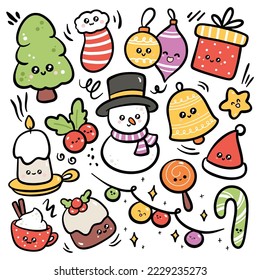 hand drawn kawaii Christmas doodle