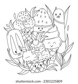 Hand drawn kawaii coloring book Vector illustration.
