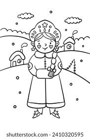 Hand drawn kawaii coloring book illustration