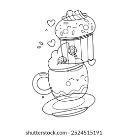Hand drawn kawaii coloring book illustration vector file