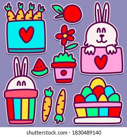 hand drawn kawaii doodle cartoon rabbit design for wallpaper, stickers, coloring books, pins, emblems logos and more