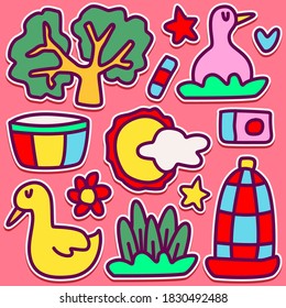 hand drawn kawaii doodle cartoon bird design for wallpaper, stickers, coloring books, pins, emblems logos and more