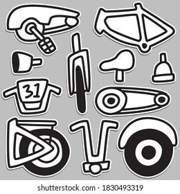 hand drawn kawaii doodle cartoon bicycle design for wallpaper, stickers, coloring books, pins, emblems logos and more