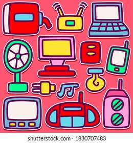 hand drawn kawaii doodle cartoon electronic devices design for wallpaper, stickers, coloring books, pins, emblems logos and more